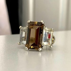 XL Vintage LAGOS Smoky Quartz and White Topaz Ring SZ 6.5